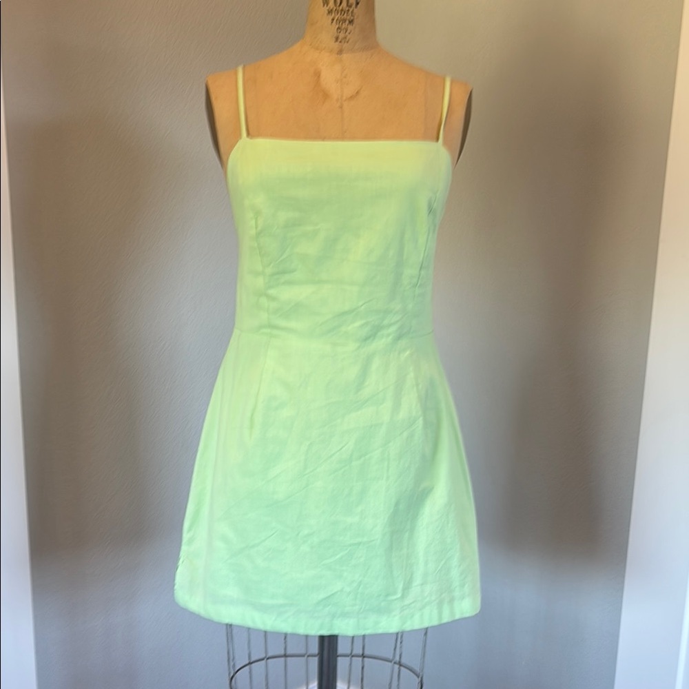 Mable- SZ L Mini Lime Green Spaghetti Strap Dress